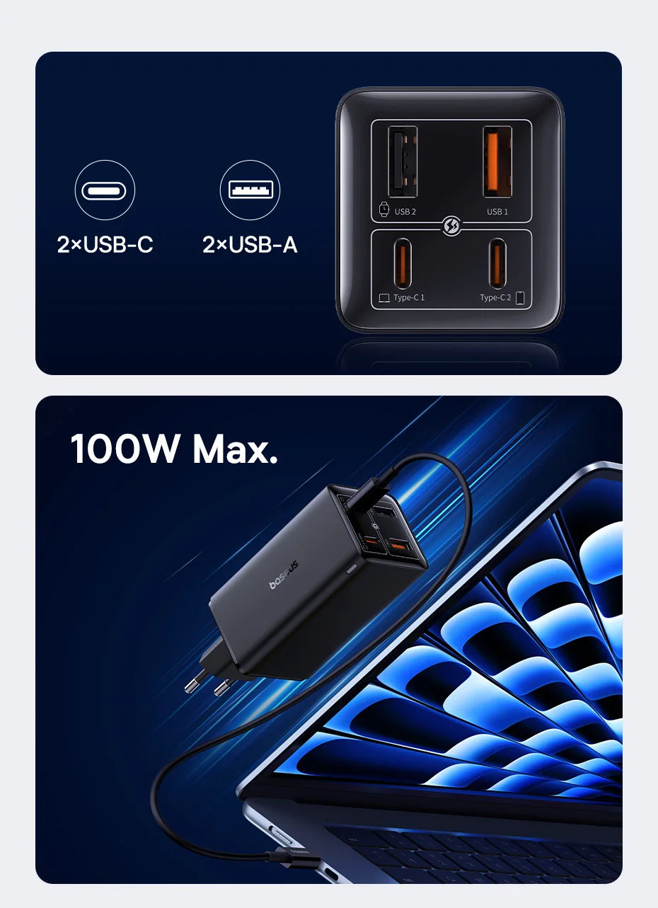 BASEUS DRIVISION 100W - 6-Port GaN Charger (UK, MacBook/iPhone)