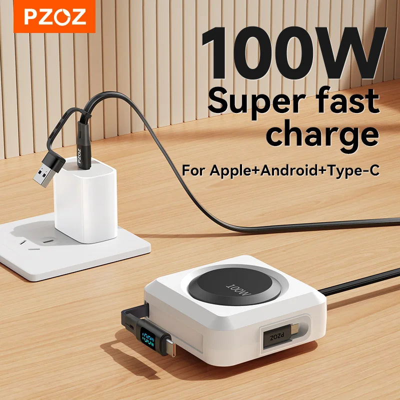 PZOZ 100W Retractable USB-C Cable with Digital Display