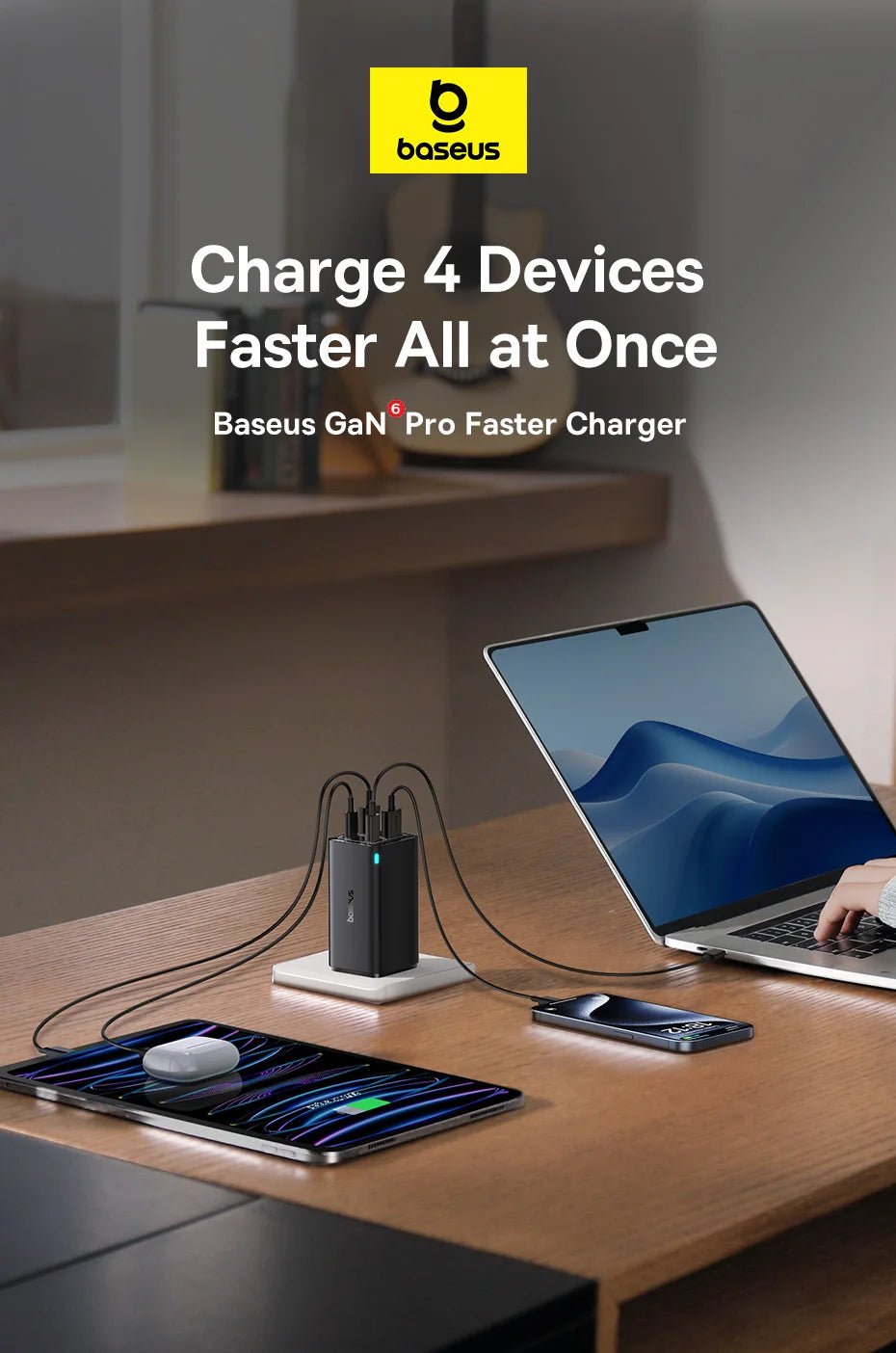 BASEUS DRIVISION 100W - 6-Port GaN Charger (UK, MacBook/iPhone)