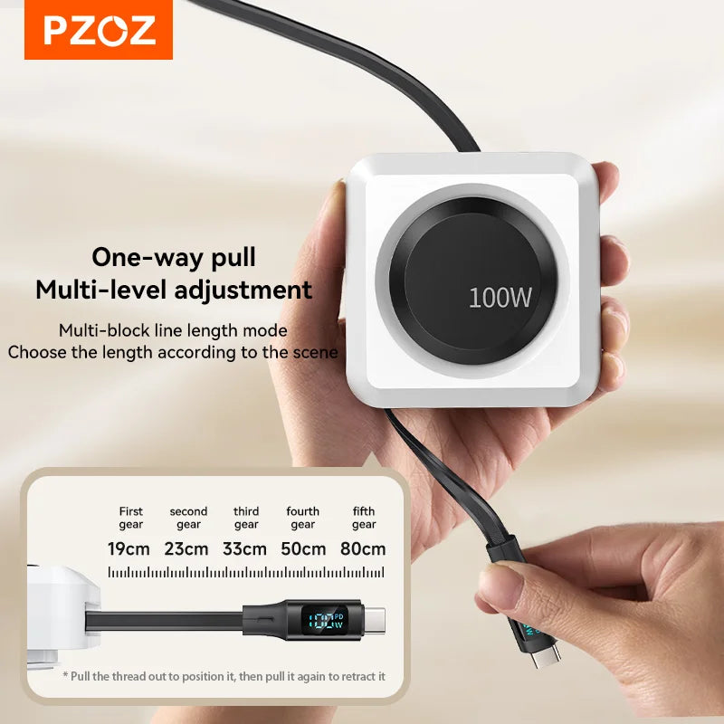 PZOZ 100W Retractable USB-C Cable with Digital Display