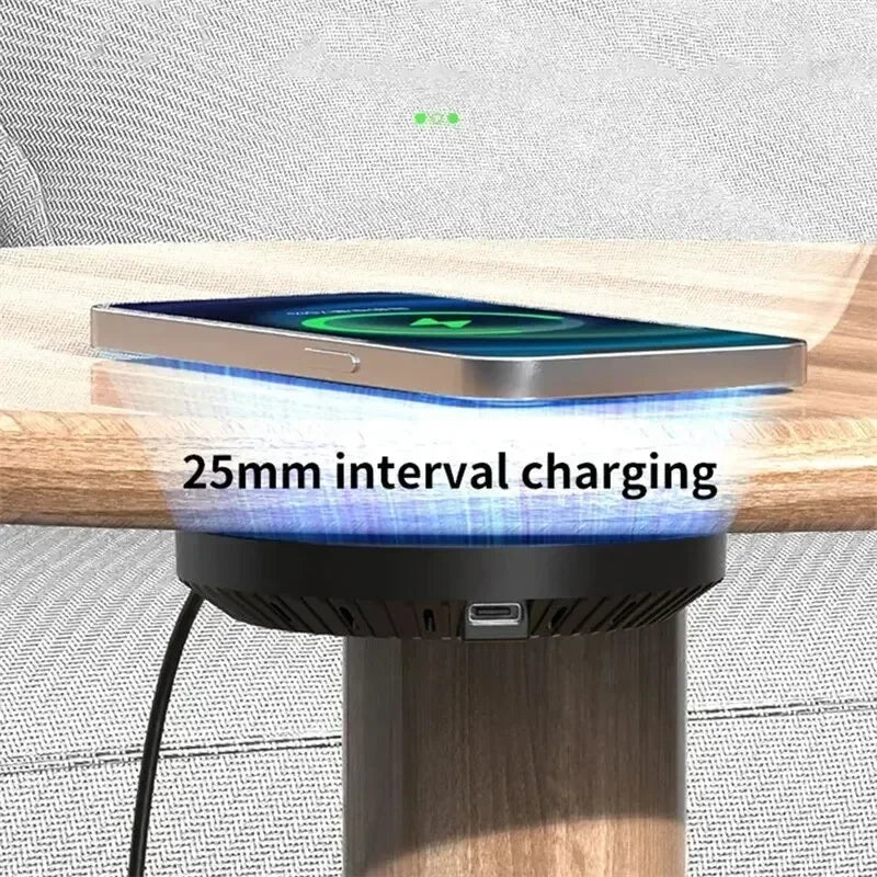 40MM Distance Invisible Hidden Under Desk Wireless Charger Pad Stand Phone Fast Wireless Charging Station For iPhone 15 Samsung