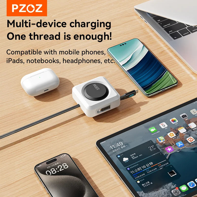 PZOZ 100W Retractable USB-C Cable with Digital Display